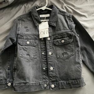 Washed Black Distressed Jean Jacket